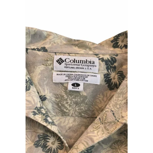 Columbia Hawaiian Fish Print Button Up Shirt Mens Large Linen Blend Tropical - Picture 4 of 5